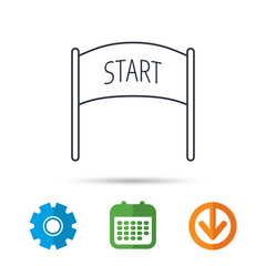 Start banner icon. Marathon checkpoint sign. Calendar, cogwheel and download arrow signs. Colored flat web icons. Vector