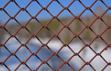 Fototapeta premium Rusted iron grid and Trans-Siberian Railway