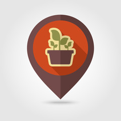 Plant in pot flat pin map icon, garden, flowerpot