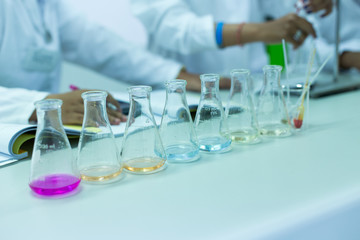Titration technique in the laboratory.