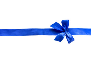 Blue ribbon bow on white background
