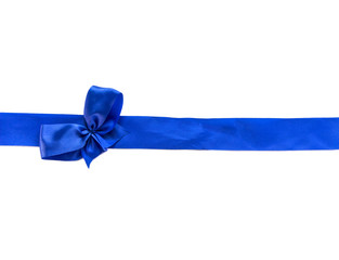 Blue ribbon with small cute bow isolated on white background , can use for decoration