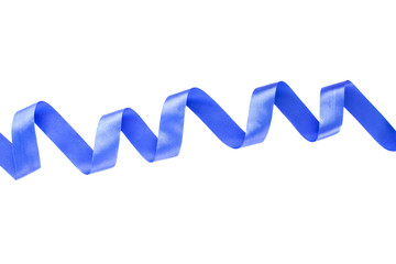 Blue shiny satin ribbon on white background