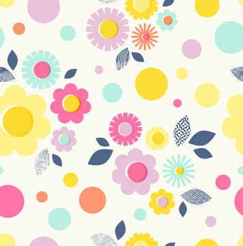 seamless pattern with flowers, leaves and dots