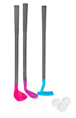 Mini golf set, toy for children, plastic golf stick and balls.
