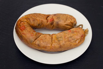 vegetarian smoked sausage on plate
