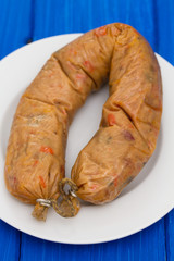 vegetarian smoked sausage on plate