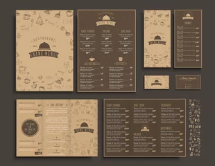 Fotobehang Set of A4 menu, folding brochures and flyers narrow for a restaurant or cafe. © olegphotor