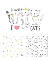 Obraz premium I love cats. Surface design and 2 seamless patterns