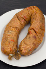 vegetarian smoked sausage on plate