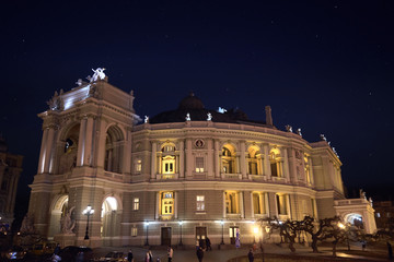 Naklejka premium Odessa, Ukraine - March 3, 2017 Opera House at night