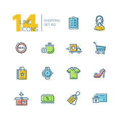 Shopping - thick line icons set
