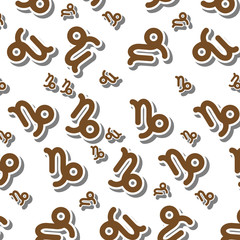 Brown Capricorn astronomy icon sign symbol pattern on white background