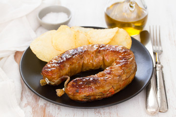  fried vegetarian smoked sausage with chips