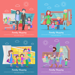 Family Shopping Web Banners Set in Flat Design