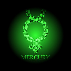 Orange polygonal Mercury icon astronomy sign symbol vector illustration on black background