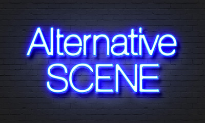 Alternative scene neon sign on brick wall background.