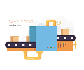 Conveyor packing parcels.Flat design concept for technlology process. Vector illustration for web banners and promotional materials