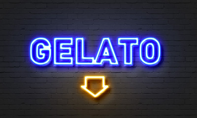 Gelato neon sign on brick wall background.