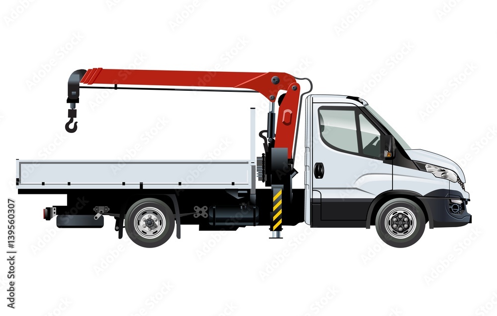 Wall mural Vector crane truck template isolated on white. Available EPS-10 separated by groups and layers with transparecy effects for one-click repaint