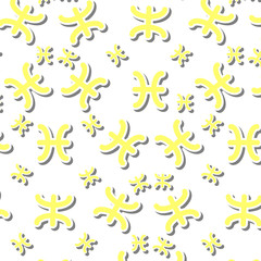 Fototapeta na wymiar Yellow Pisces astronomy icon sign symbol pattern on white background