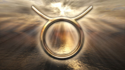 Mystic golden zodiac horoscope Taurus symbol. 3D rendering