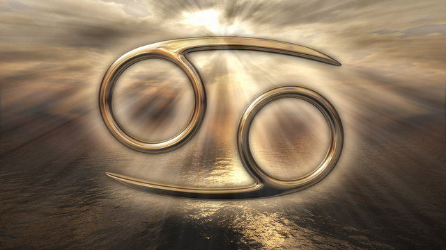 Mystic golden zodiac horoscope Cancer symbol. 3D rendering