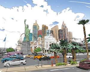 Las Vegas city hand drawn.USA. Nevada. Street sketch, vector illustration
