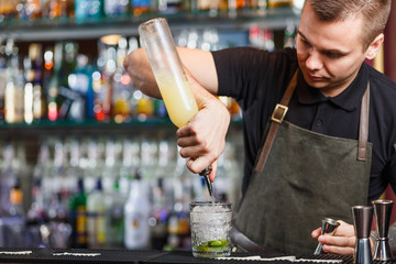 The bartender making cocktail