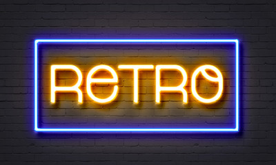 Obraz premium Retro neon sign on brick wall background.