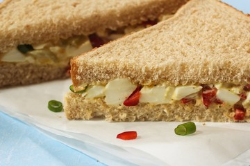 Egg salad sandwich, selective focus