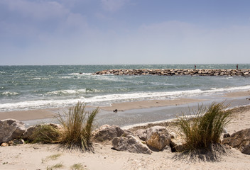 Bouches-du-Rhone; France, Europe. 17th June 2013. Waves and beach at Bouches-du-Rhone; France,...