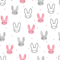 Tapeten Süßes Häschenmuster. Nahtloser Vektorhintergrund mit Kaninchen für Kinderdesign. © Afanasia