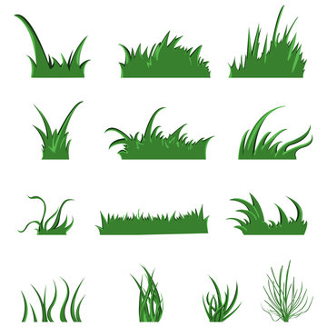 Vector Set of Green Grass Elements