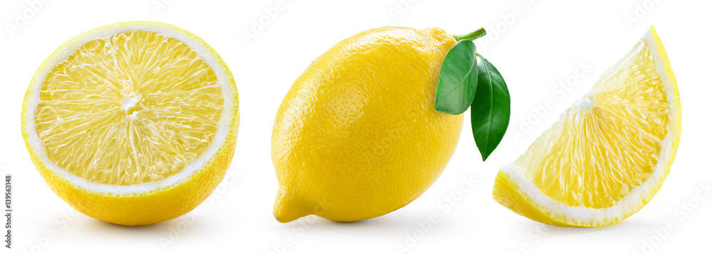 Wall mural lemon with leaf isolated on white background. collection - Wall murals