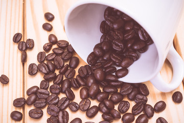 Roasted coffee beans with vintage color effected