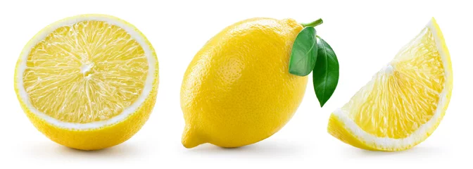 Zelfklevend Fotobehang Lemon with leaf isolated on white background. Collection © Tim UR