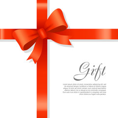 Gift Red Wide Ribbon. Bright Bow with Two Petals