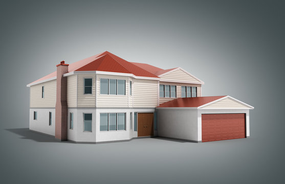 House Three-dimensional image 3d render on grey
