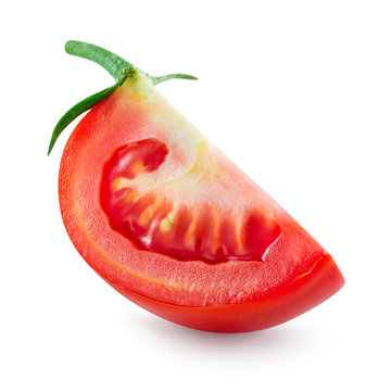 Tomato. Fresh slice of vegetable isolated on white. With clipping path.