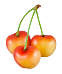 Yellow cherry isolated on white background.