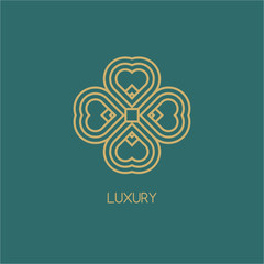 Vector logo design template and emblems in trendy linear style. Linear Gold emblem on a colorfull background. Logo template for Cafe, Hotel, Heraldic, Restaurant, Boutique