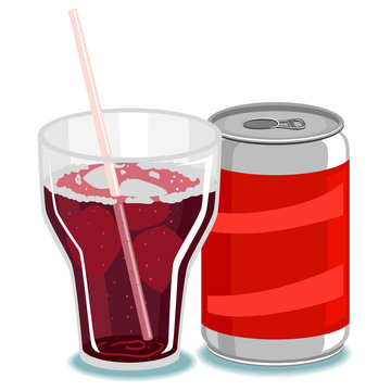 Vector Illustration of Soda on Glass and Can
