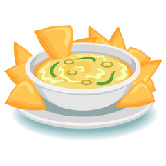 Vector Illustration of Nachos with Dip on plate