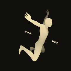 Jumping Man. 3D Model of Man. Human Body. Sport Symbol.