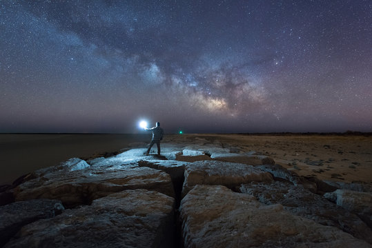 Midnight Explorer at Barnegat Light Jetty watching the Milky Way rise