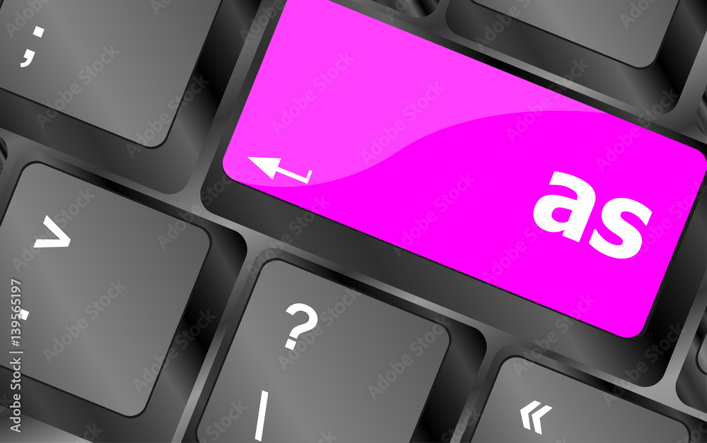 Poster as button on computer keyboard key, notebook or laptop