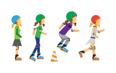Fototapeta na wymiar Roller Skater Girls Vector in Flat Design