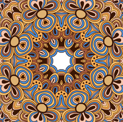 Vector round pattern with colored details. Lines tracery. Mandala. Can be used as card, invitation.