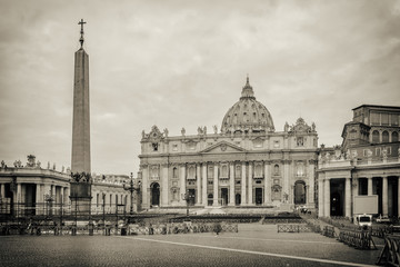 St. Peters Basilica (Basilica di San Pietro) in Vatican City, Rome, Italy, Europe,Sepia style
